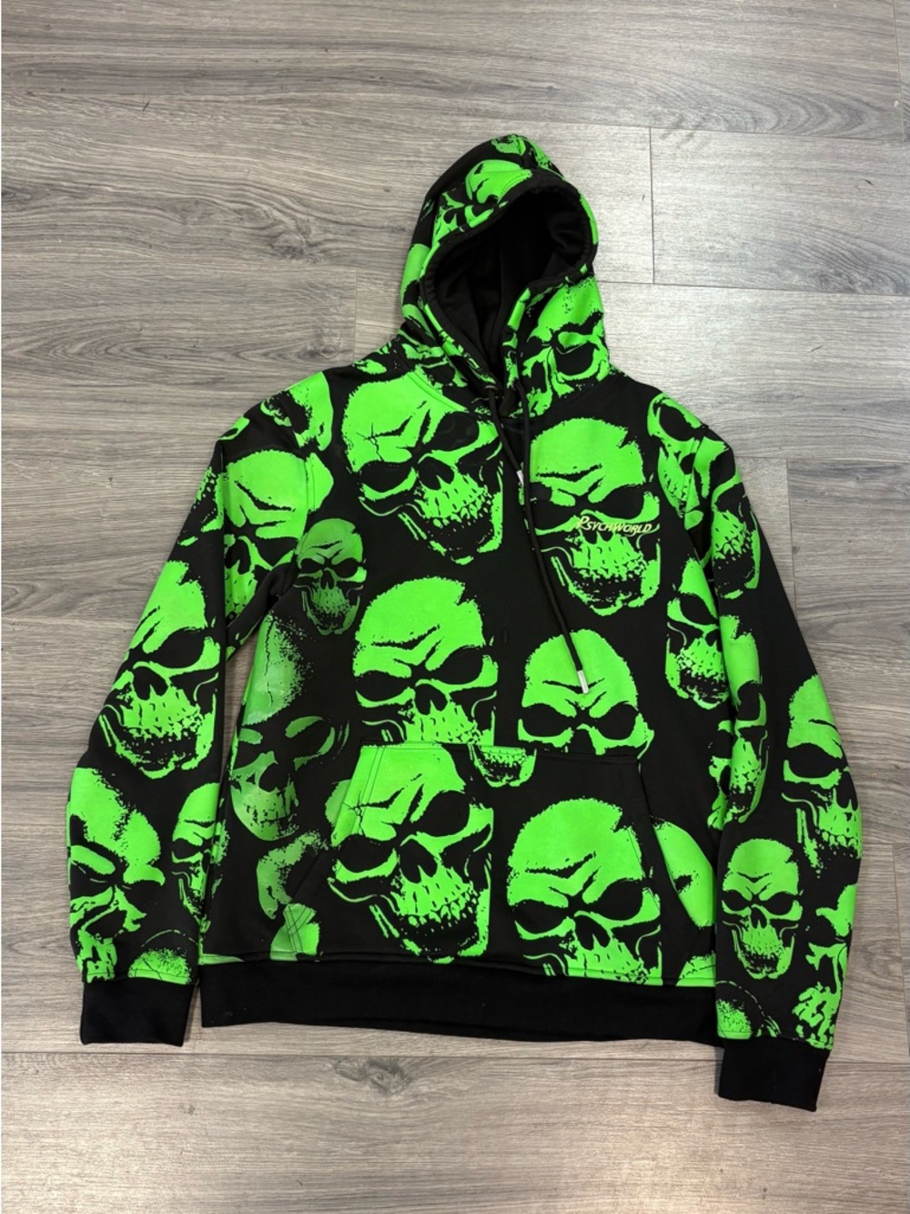 Psychworld Neon Green Skull Graphic Hoodie